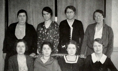 Omicron Nu honorary home economics fraternity, 1931. Professor Bayha was inducted as a faculty member in 1920. She is in the back row, third from left. Photo Credit: Wolverine (1931), p. 209.